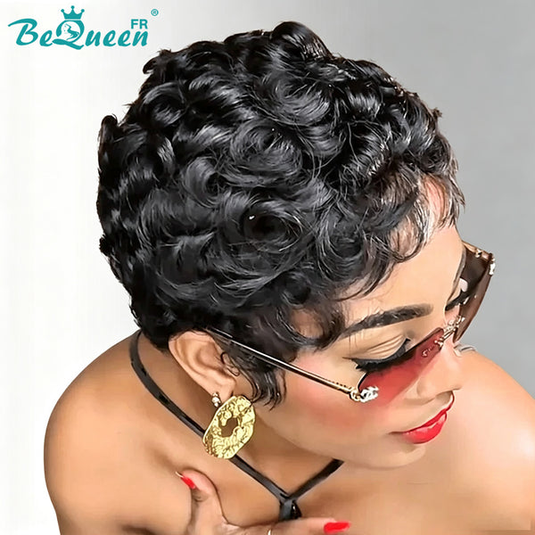 Bequeen Perruque “Chioma” Pixie noir curly sans colle Prêt à porter style 9