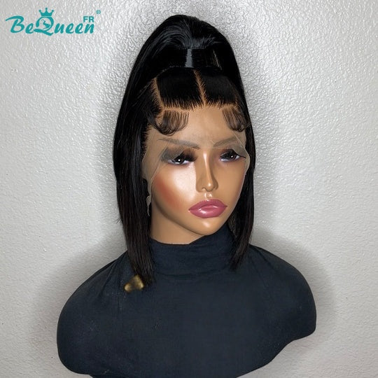 Bequeen Perücke "Lisa" schwarz-Honigblond-Mix mit Pony und Dutt, 100% Echthaar