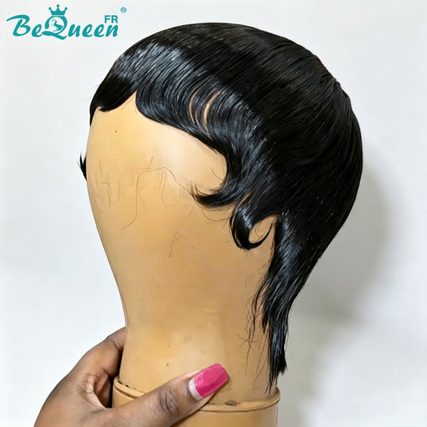 Bequeen Perruque "Suey" lisse à la machine Noir 100% cheveux humains style2