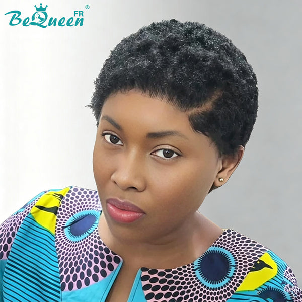 BeQueen "Edwina" Peruca de corte afro com risco lateral e Frente em Tecido 13x4 sem cola