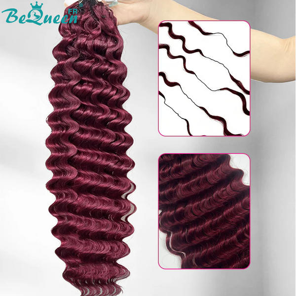 BeQueen Tissage Extensions de Cheveux Feather Rouge Bordeaux Deep wave 100% cheveux humains