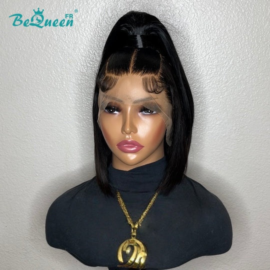 Bequeen Perücke "Lisa" schwarz-Honigblond-Mix mit Pony und Dutt, 100% Echthaar