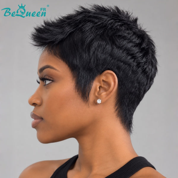 BeQueen Perruque “Jeanette” Pixie noir avec Lace Closure 5x5