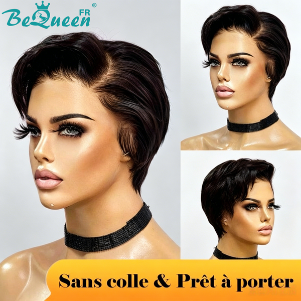 BeQueen "Amber" Kundenspezifische Pixie-Frisur-Wig fertig zum Tragen ohne Klebstoff 13X4 Günstiger Preis als verrückt 