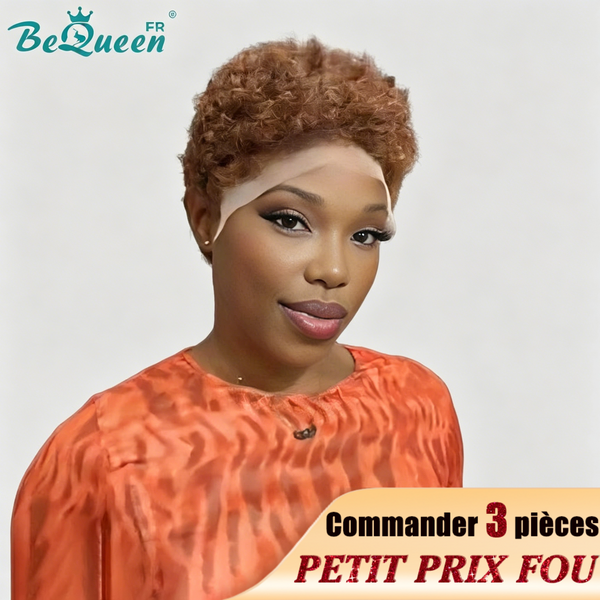 BeQueen "Edwina" Perruque Pixie Afro curl avec Lace Frontale 13x4 Brun Petit Prix FOU