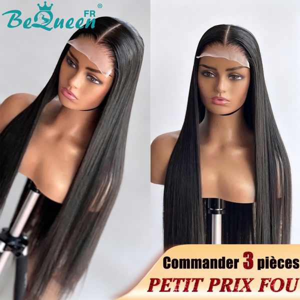 BeQueen "Mina" Peruca Longa Lisa com Renda Fechamento HD Preço Pequeno FOU