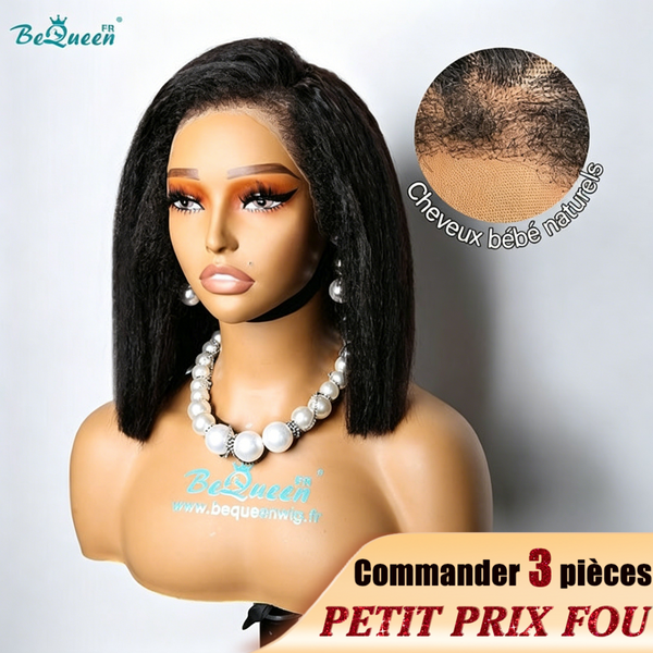 BeQueen „Nadia“ Bob-Perücke, lockige Kanten, verworrene Gerade mit 13 x 4 Spitzenfront, VERRÜCKTLICH niedriger Preis 