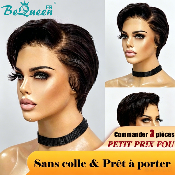 BeQueen "Amber" Kundenspezifische Pixie-Frisur-Wig fertig zum Tragen ohne Klebstoff 13X4 Günstiger Preis als verrückt 