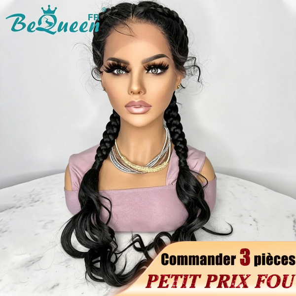 BeQueen Perruque Double Nattes bipolaire Cuir chevelu naturel Petit Prix FOU