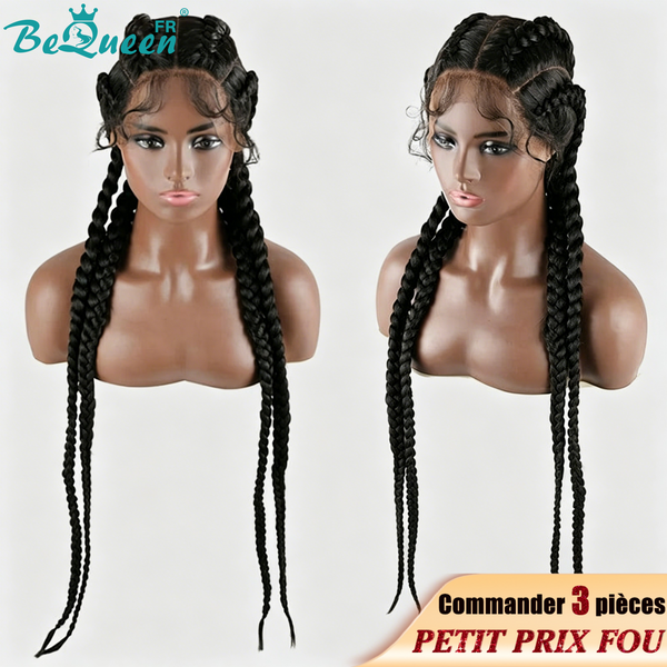 BeQueen Perruque en 4 Nattes 100% fibre synthétique Cuir chevelu naturel Petit Prix FOU