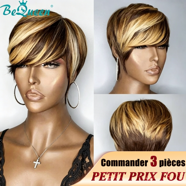 Bequeen Kurze gerade Pixie-Perücke, Vintage, maschinell hergestellt, VERRÜCKTLICH niedriger Preis 