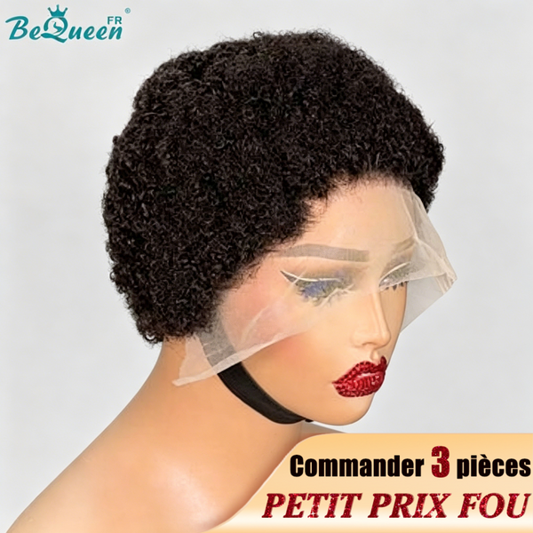 BeQueen "Edwina" Perruque Pixie Afro curl avec Lace Frontale 13x4 Noir Petit Prix FOU