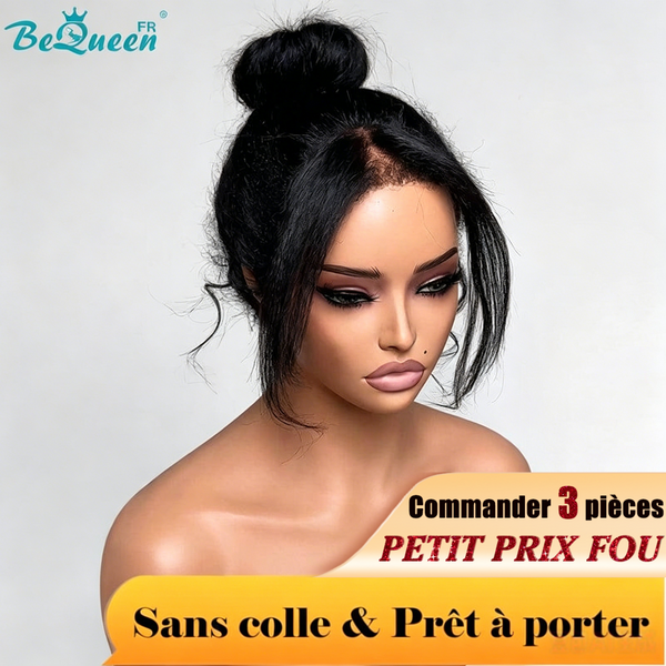 BeQueen „Bertha“ Perücke Bob mit Rand, Wellig, Kinky straight, Fertig getragen, Klebefrei, 13x4, Kleiner Preis VERRÜCKT