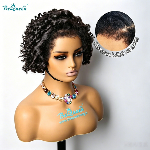 BeQueen "Demi" Peruca de Cabelo Artificial com Franja Frontal Ondulado Profundo com Lacinhos 13x4 Preço Muito Baixo