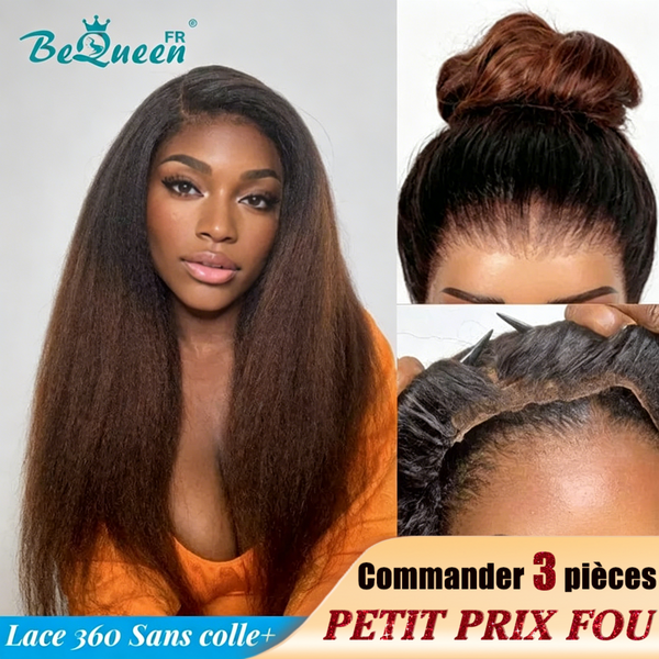BeQueen "Eirian" Perruque Longue Lace 360 KInky Straight avec Bande de Réglage Invisible Prêt à porter Sans Colle+ Pré-blanchiment Petit Prix FOU
