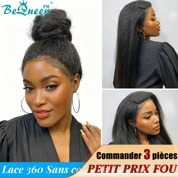 BeQueen "Iwa" Peruca Longa Renda 360 Cabelo Cacheado Liso com Faixa de Ajuste Invisível Pronto a Usar Sem Cola + Pré-branqueamento Preço Baixo