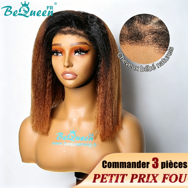 BeQueen „Mily“ Bob-Perücke, lockige Kanten, verworrene Gerade, bereit zum Tragen, ohne Kleber, 4 x 4, verrückt, niedriger Preis 