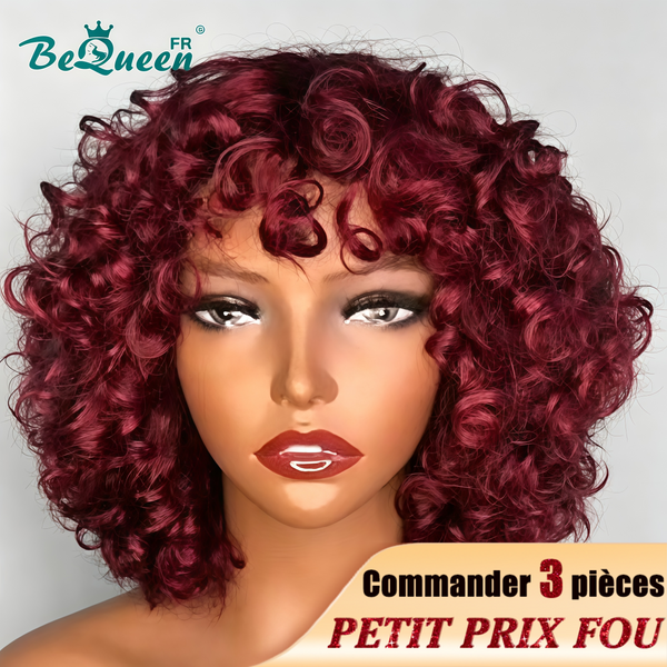 BeQueen "Stella" Bob-Egg-Welle Perücke mit Pony in Rot Bordeaux, günstiger Preis als verrückt. 