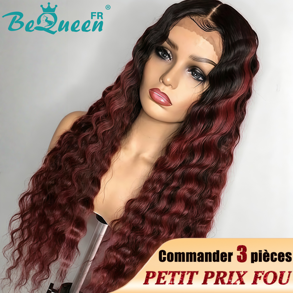 BeQueen Perruque Longue Closure Rouge Bordeaux et Noir Petit Prix FOU