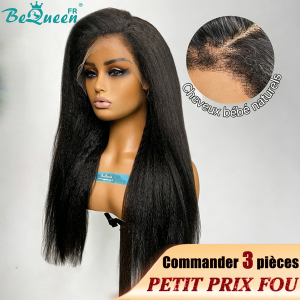 BeQueen “Iwa” Perruque Longue Bords Bouclés Kinky Straight avec Lace Frontale 13x6 Petit Prix FOU