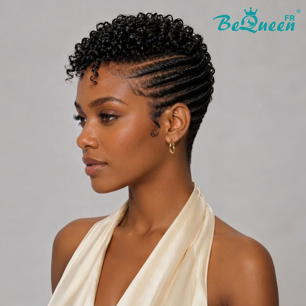 Bequeen Perruque “Joelle” Pixie finger wave+curly wave frontale lace sans colle Prêt à porter