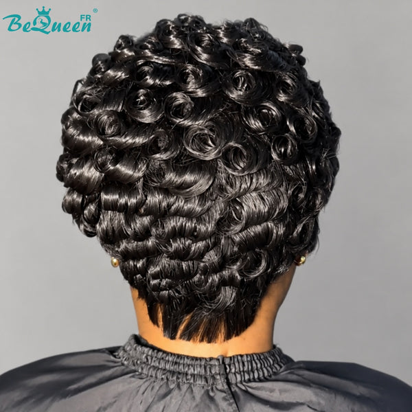 Bequeen Perruque “Suwe” Pixie noir Sans colle Frontale Lace Avec Raie Du Côté style 32