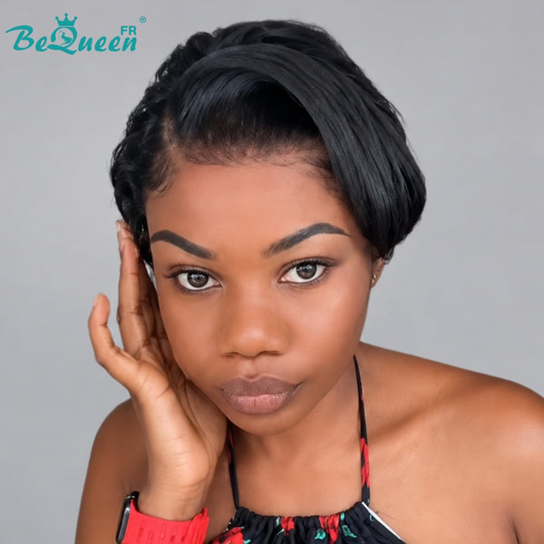 Bequeen Peruca “Suwe” Pixie preta Sem cola, lace frontal com risca lateral estilo 11