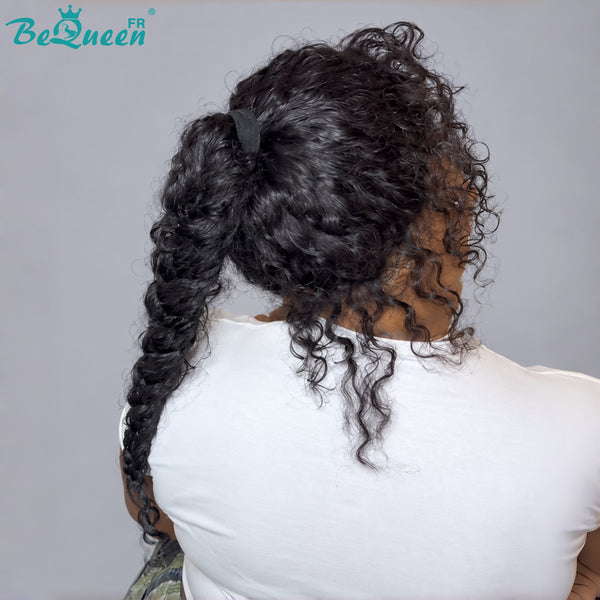 Bequeen Perruque “Pamela” Curly bob noir lace frontale sans colle avec queue de cheval et tresse Prêt à porter style 5