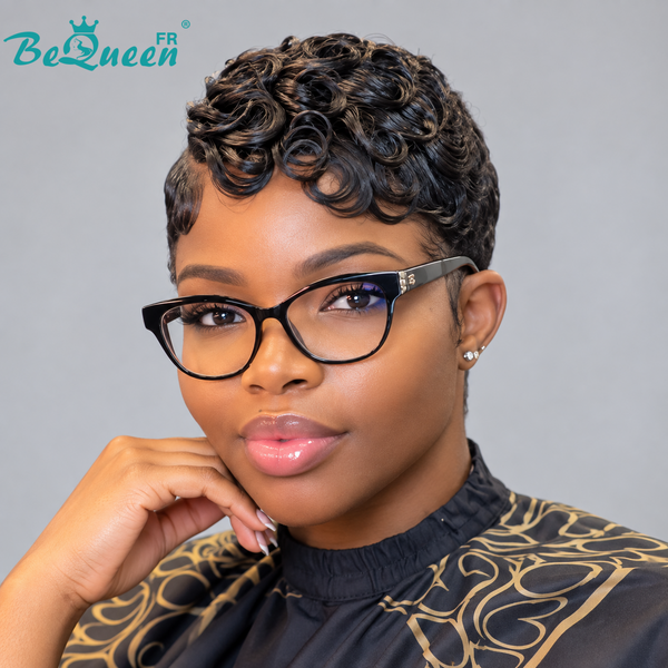 Bequeen “Suwe” Black Pixie Wig, Glueless Lace Front, Side Part, Style 11