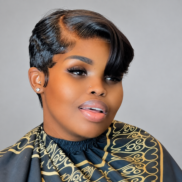 Bequeen “Suwe” Black Pixie Wig, Glueless Lace Front, Side Part, Style 11