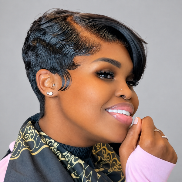 Bequeen “Suwe” Black Pixie Wig, Glueless Lace Front, Side Part, Style 11