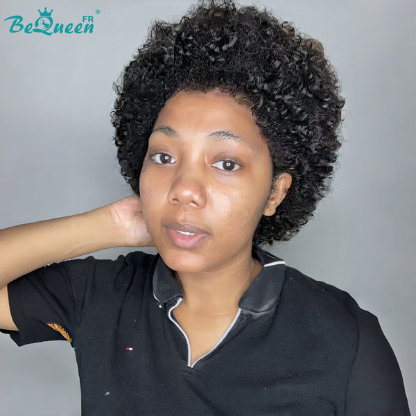 BeQueen „Addi“ Custom Bob Afro Curly Perücke, fertig zum Tragen, ohne Kleber, 13 x 4 cm 