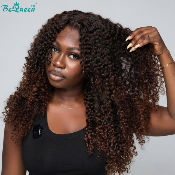 BeQueen "Hilary" Perruque Longue cruly wave Couleur Noir et Marron avec Lace Frontale style 2