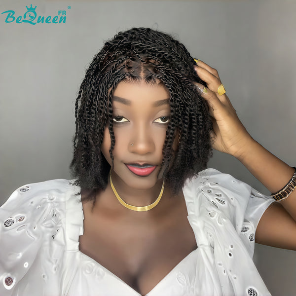 BeQueen “Unelle" Pixie-Perücke mit Twist-Zopf, ohne Lace/vollständige Lace, ohne Kleber, Stil 2