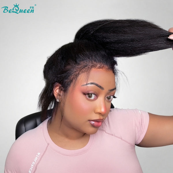 BeQueen „Klaus“ Bob-Perücke, gestuft, Kinky Straight, 8 Zoll lang, mit Babyhaaren, 13*4 Lace Front, klebefrei, Stil 4