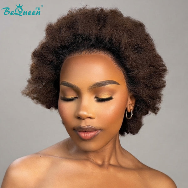 BeQueen "Addi" Perruque Bob Afro Curly Racine noir et marron dentelle frontale 13X4 sans colle perruque naturelle