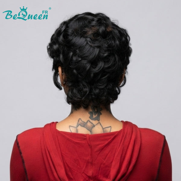 Bequeen Peruca "Taylor" encaracolada feita à máquina, preta, rabo de cavalo alongado, 100% cabelo humano, 100% sem cola