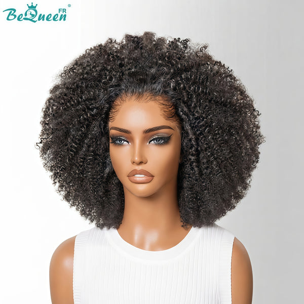 BeQueen "Addi" Peluca Bob Afro Rizada de 10 pulgadas, encaje frontal 13X4, sin pegamento, peluca natural