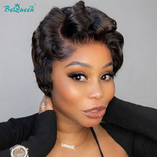Bequeen “Suwe” Black Pixie Wig, Glueless Lace Front, Side Part, Style 11