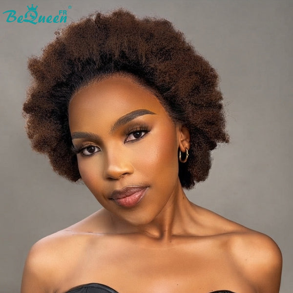 BeQueen "Addi" Perruque Bob Afro Curly Racine noir et marron dentelle frontale 13X4 sans colle perruque naturelle