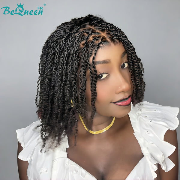 BeQueen “Unelle" Pixie-Perücke mit Twist-Zopf, ohne Lace/vollständige Lace, ohne Kleber, Stil 2
