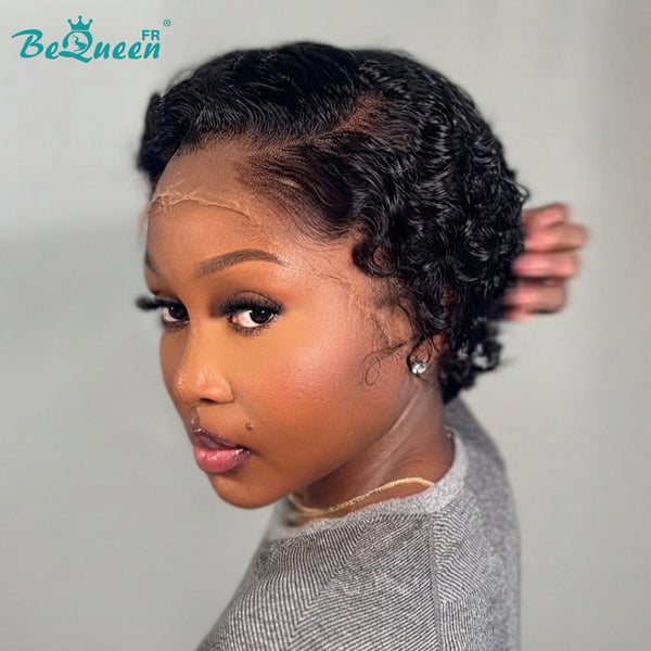 Bequeen Peruca “Suwe” Pixie preta Sem cola, lace frontal com risca lateral estilo 11
