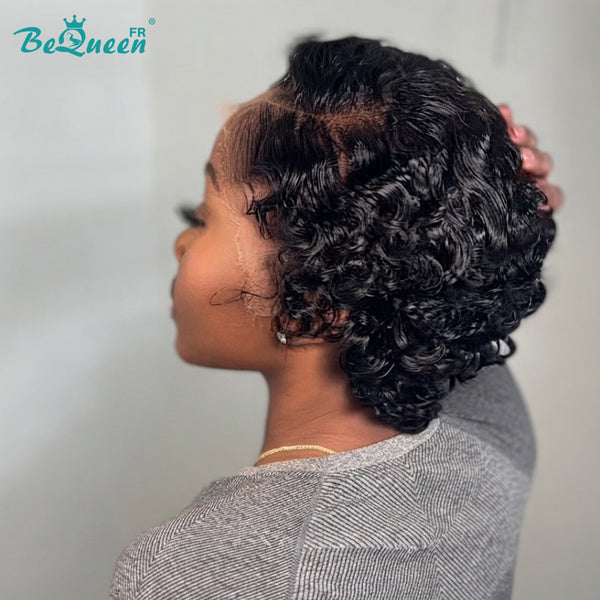 Bequeen Peruca “Suwe” Pixie preta Sem cola, lace frontal com risca lateral estilo 11