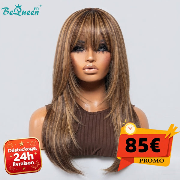 Bequeen Perruque "Lisa" lisse à la machine Marron mix miel 16 pouces 100% cheveux humains moitié prix promo 85€ 24h pour la livraison depuis la france