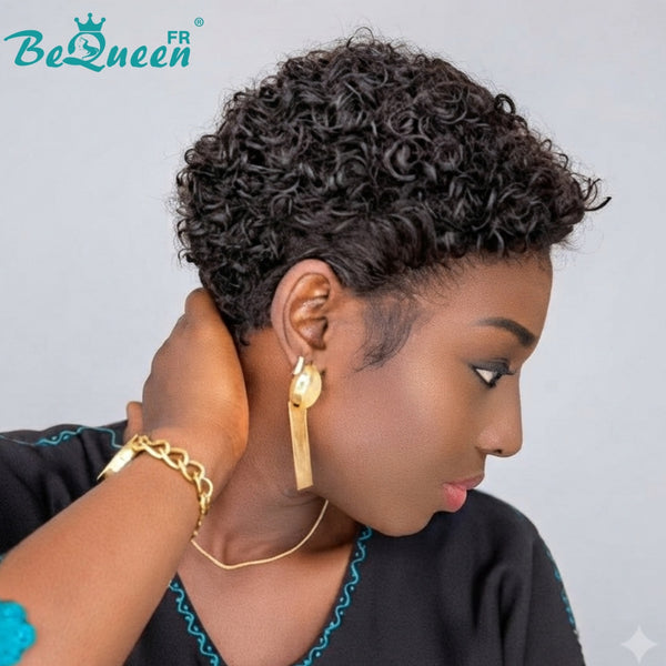 BeQueen "Monna" Afro-Pixie-Perücke ohne Kleber, maschinell gefertigt, halber Preis, Stil 3