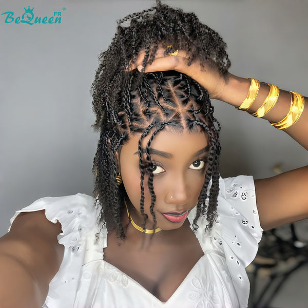 BeQueen “Unelle" Pixie-Perücke mit Twist-Zopf, ohne Lace/vollständige Lace, ohne Kleber, Stil 2