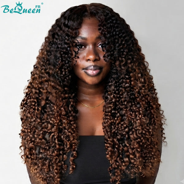 BeQueen "Hilary" Perruque Longue cruly wave Couleur Noir et Marron avec Lace Frontale style 2