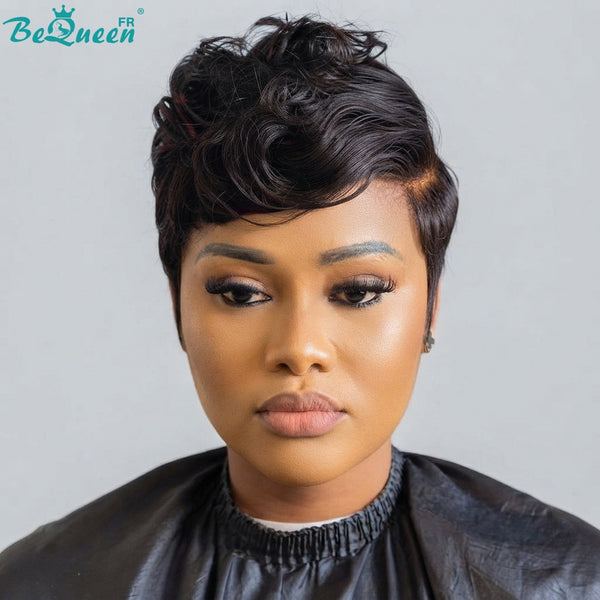 Bequeen Perruque “Suwe” Pixie noir Sans colle Frontale Lace Avec Raie Du Côté style 33