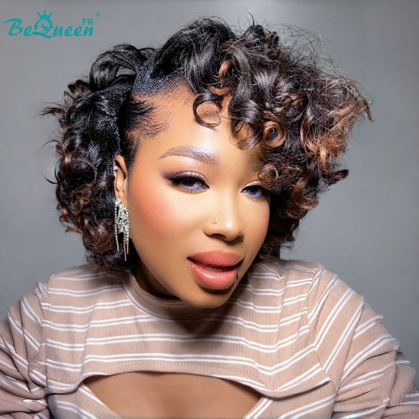 BeQueen Perruque "Cathalie" Bob egg curl noir mix marron avec lace frontale 13*4