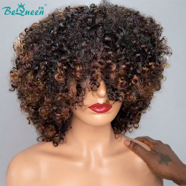 BeQueen "Josie" Perruque Bob Curly wave noir et marron Sans colle style 3